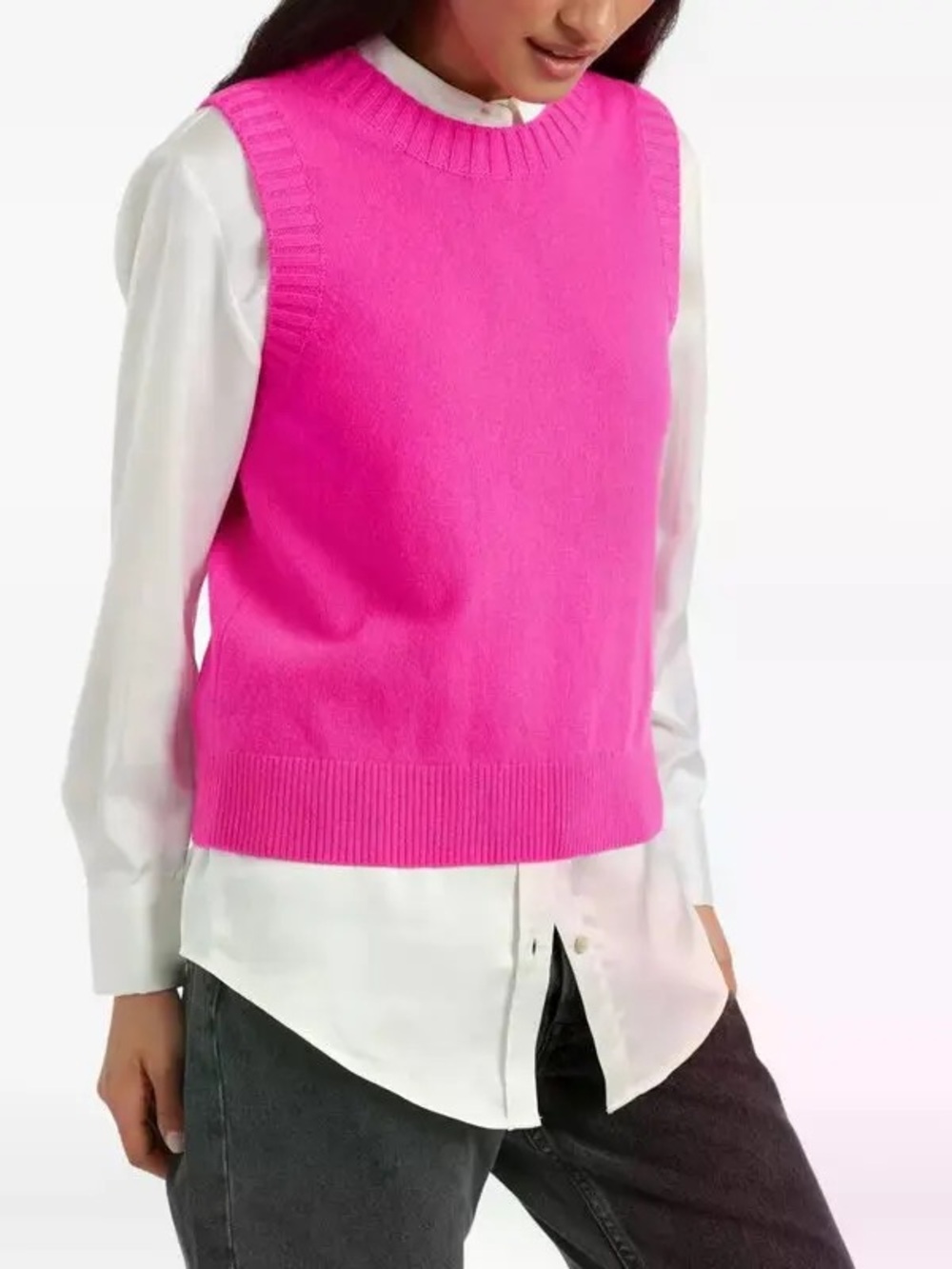 Cider Sleeveless Crewneck Knit Vest in Hot Pink